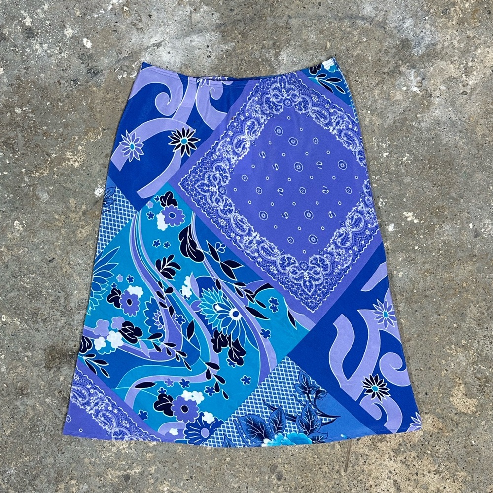 Vintage Purple Bandanna Patchwork Midi Skirt